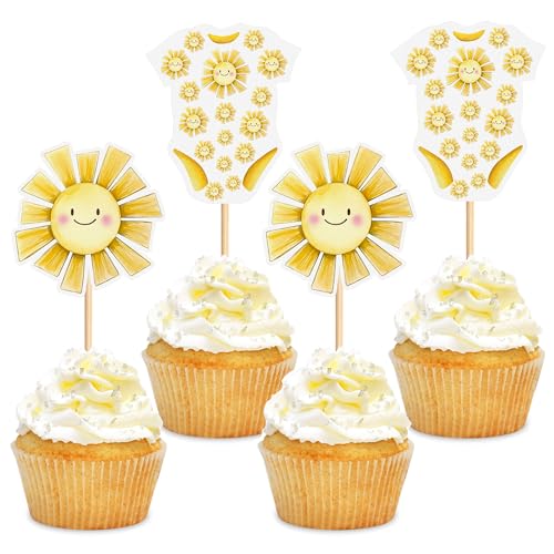 Blumomon 24Stück Baby Cupcake Top Sonne Picks Jumpsuit Kuchen Topper Dekorationen für Geschlecht Enthüllen Thema Baby Dusche Kinder Geburtstagsfeier Zubehör von Blumomon