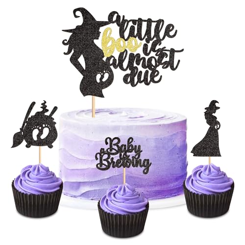 Blumomon 25 Stück Halloween Baby Geburtstag Kuchen Topper "A Little Boo Is Almost Due" Kuchendekoration Halloween Thema Geburtstag Jahrestag Babyparty Party Supplies von Blumomon