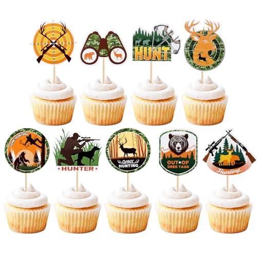 Blumomon 27 Stück Jagd Kuchen Topper Jagd Belohnungsjäger cupcake topper Dekoration Leben im Freien Partys Dekoration für eine Picknick party Dekoration von Blumomon