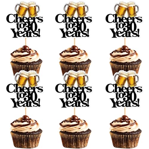 Blumomon 28 Stück 30th Happy Birthday Cupcake Toppers Cheers to 30th Fabelhafte Kuchendekoration Bier Geburtstag Party Dekoration von Blumomon