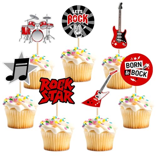 Blumomon 28 Stück Rock Musik Kuchen Dekoration E-Gitarre Cupcake Topper Musik Festival Kuchen Dekoration Musik Party Dekoration von Blumomon