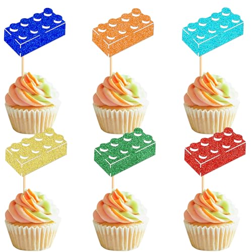 Blumomon 30 Stück Bausteine Party Cupcake Topper Junge Mädchen Geburtstag Kuchen Dekorationen für Kinder Baby Shower Party Supplies von Blumomon