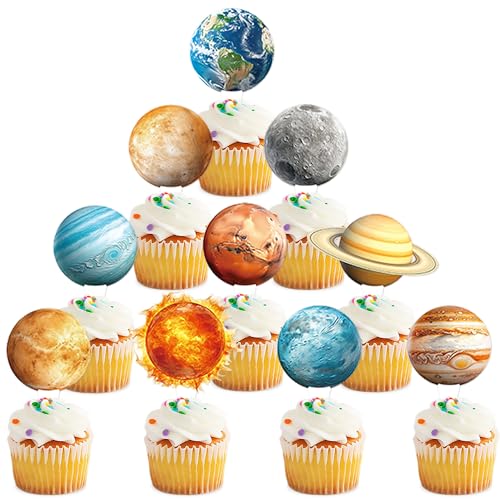 Blumomon 30 Stück Planeten-Cupcake-Topper, Merkur, Mars, Jupiter, Erde, Cupcake-Dekorationen, Picks, 9 Planeten, Motto-Kuchendekorationen für Kinder, Babyparty, Party oder Geburtstagsparty von Blumomon