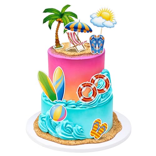 Blumomon 30 Stück Sommer Strand Kuchendeckel Surfbrett Kuchen Dekoration Strand Geburtstagsfeier - Pool Party Kuchen Dekoration Zubehör von Blumomon
