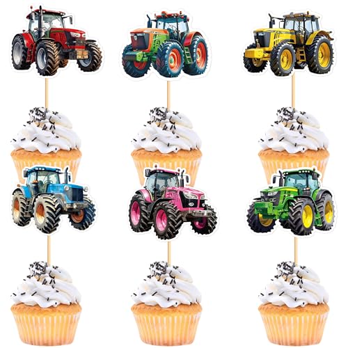 Blumomon 30 Stück Traktor Cupcake Topper Geburtstag des Jungen Cupcake Topper Dekoration der Bauernhof Party Deko Traktor Kuchen Dekoration von Blumomon