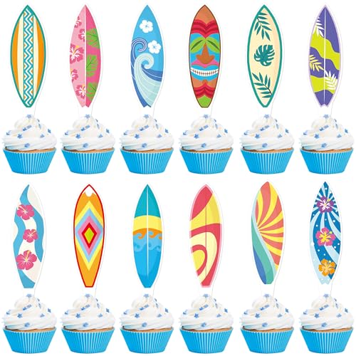 Blumomon 36 Stück Sommer Surfen Cupcake Topper Surfbrett Kuchen Topper Olympische Surfen Spiele Party Dekoration Zubehör von Blumomon