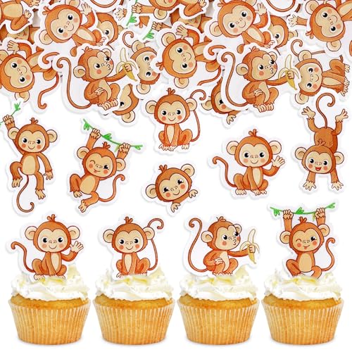 Blumomon Essbar Tier Cupcake Topper Animal Kuchen Deckel Wildtiere Kuchen Topper Wildtiere Thema Party Geburtstag Decoration (Affe) von Blumomon
