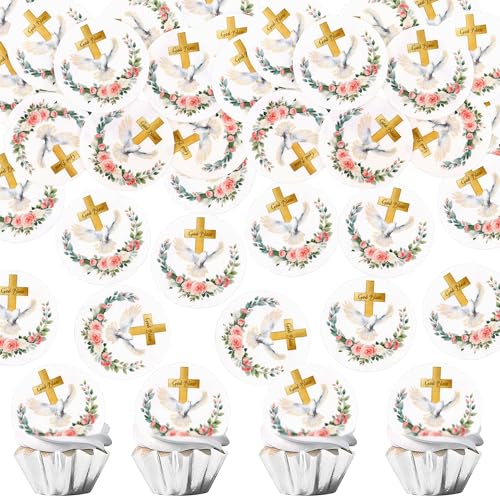 Blumomon 40 Stück Essbar Kuchendeko Kreuz Cake Topper Christentum Torte Deko Taufe Holz Tortendeko Set für Hochzeit Geburtstag Party Kommunion von Blumomon