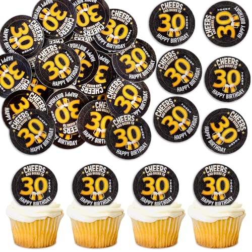 Blumomon 40 Stück Essbare 30th Happy Birthday Cupcake Toppers Cheers to 30th Fabelhafte Kuchendekoration Essbare 30 Geburtstag Party Dekoration von Blumomon