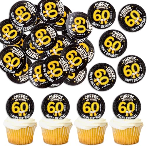 Blumomon 40 Stück Essbare 60th Happy Birthday Cupcake Toppers Cheers to 60th Fabelhafte Kuchendekoration Essbare 60 Geburtstag Party Dekoration von Blumomon