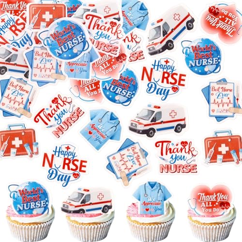 Blumomon 40 Stück Essbare Cupcake Topper Tag der Krankenschwester Kuchen Deko Krankenschwester Party Dekoration Krankenschwester Periphere Aktivitäten Dekoration von Blumomon