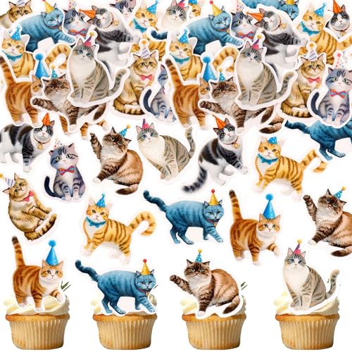 Blumomon 40 Stück Essbare Katze Cupcake Toppers Essbare Katze Cupcake Dekoration Glückwunsch zum Geburtstag Dekoration Baby Dusche Kinder Geburtstagskuchen Dekoration von Blumomon