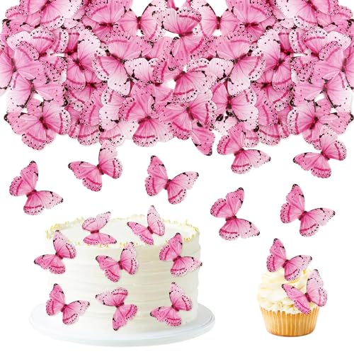 Blumomon 40 Stück Essbare Schmetterling Kuchen Topper Dekorationen Rosa Schmetterlinge Cupcake Toppers Hochzeit Geburtstag Party Cupcake Dekoration Ornamente Geburtstagstorte Topper von Blumomon