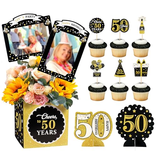 Blumomon 40 Stück Glückliche 50th Geburtstag Kuchenaufsätze Tischdekorationen Prost auf 50. Geburtstag Fotowand Pick Partybedarf von Blumomon