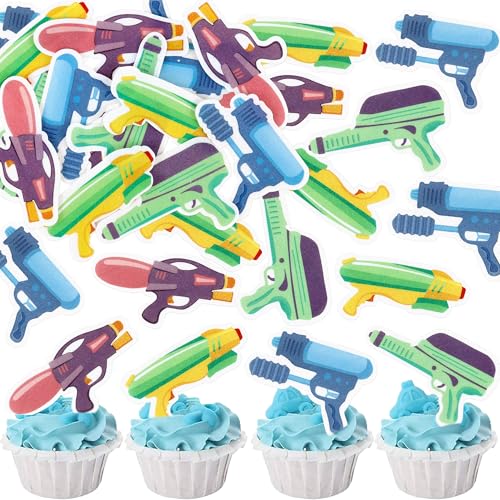 Blumomon 40Stück Vorgeschnittene Essbare Wasserpistole Kuchen Top Kinder Geburtstag Baby Dusche Party Dekoration Zubehör von Blumomon