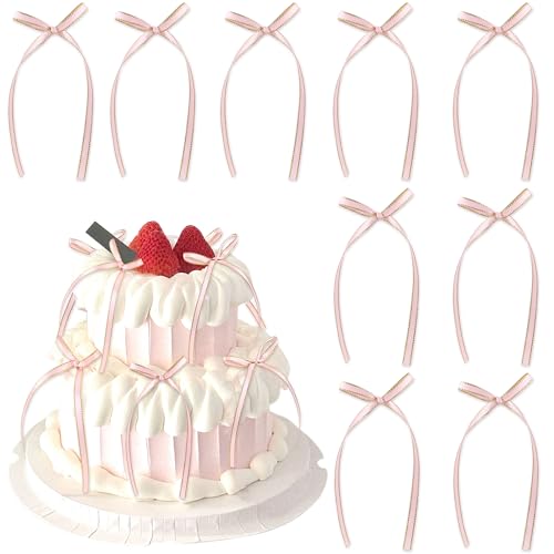 Blumomon 40pcs Rosa Bowknot Cake Topper Bow Cake Decoration Selected For Children Baby Shower Cake Decoration Birthday Wedding Party Wedding Anniversary Celebration Cake Decoration Supplies von Blumomon