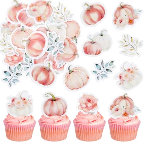 Blumomon 45Stück Essbares Geschlecht offenbart Kuchen Top Essbares Kürbis Kuchen Dekoration Rosa Baby Dusche Party Dekorationen Zubehör von Blumomon
