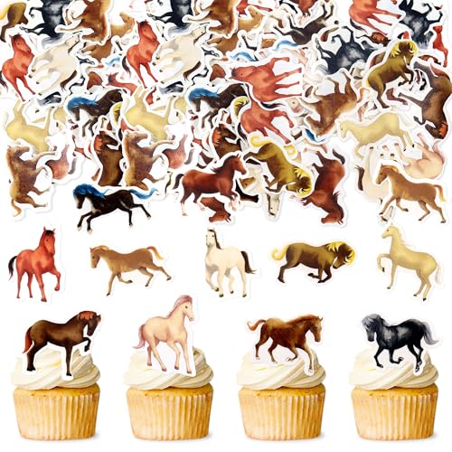 Blumomon 48 Stück Essbar Pferde Cupcake Topper Pony Geburtstags Kuchen Deckel Picks Pferderennen Motto Party Pferde Geburtstags Party Zubehör von Blumomon