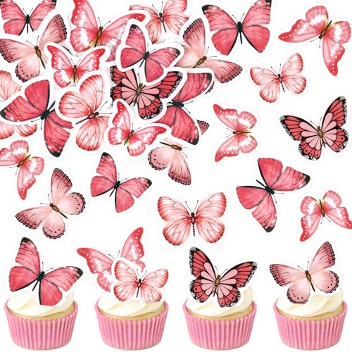 Blumomon 48 Stück Essbare Schmetterling Kuchen Topper Rosa Schmetterlinge Cupcake Toppers Hochzeit Geburtstag Party Cupcake Dekoration von Blumomon