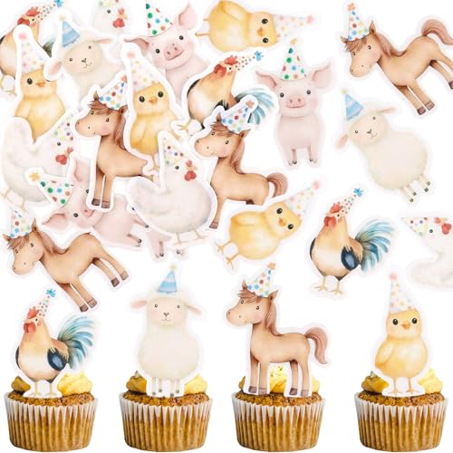 Blumomon 48Stück Vorgeschnitten Essbare Bauernhof Tiere Der Cupcake Top Bauernhof Geburtstagsparty Cupcake Dekorationen von Blumomon