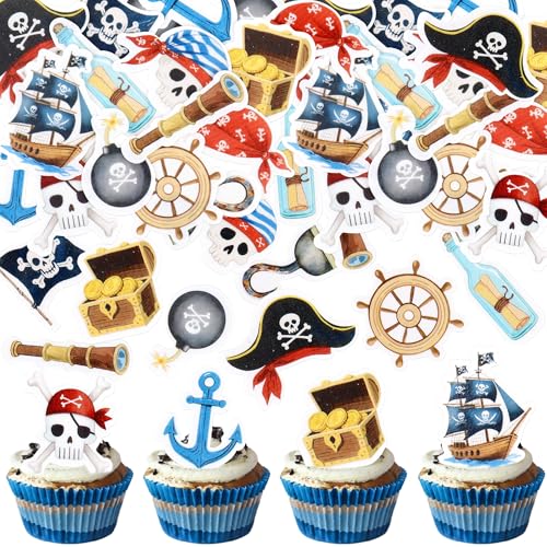 Blumomon 52 Stück Vorgeschnitten Essbar Piraten Kuchen Abdeckung Geburtstagskuchen Abdeckung Piraten Thema Kinder Geburtstagsparty Baby Dusche Kuchen Dekorationsartikel von Blumomon