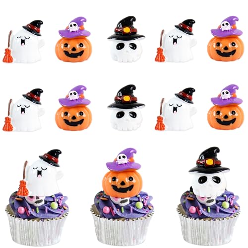 Blumomon 9 Stück 3D Halloween Cupcake Dekorationen - Geist Toppers, Kürbislaterne Kuchen Deko für Theme Geburtstagsparty Gefälligkeiten Zubehör von Blumomon