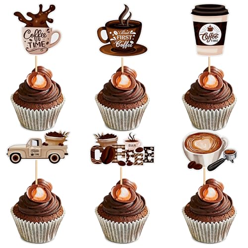 Blumomon Coffee Cake Toppers Coffee Birthday Party Decorations Picks Baby Shower Cake Decoration Drink Decorations (coffee-1) von Blumomon