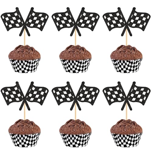 Blumomon Cupcake-Aufsätze mit Rennflagge, schwarz, glitzernd, Rennwagen, Cupcake-Picks für Rennsport, Motto-Party, Babyparty, Jungen, Geburtstagsparty, Kuchenzubehör, 24 Stück Blumomon Cupcake-Aufsätze mit Rennflagge, schwarz, glitzernd, Rennwagen, Cupcake-Picks für Rennsport, Motto-Party, Babyparty, Jungen, Geburtstagsparty, Kuchenzubehör, 24 Stück von Blumomon