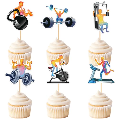 Blumomon Cupcake-Topper mit Fitness-Studio-Thema, Gewichtheben, Laufen, Kurzhantelreiten, Kuchendekorationen, Fitness-Partys, Fitness-Themen-Geburtstagsparty-Zubehör, 30 Stück Blumomon Cupcake-Topper mit Fitness-Studio-Thema, Gewichtheben, Laufen, Kurzhantelreiten, Kuchendekorationen, Fitness-Partys, Fitness-Themen-Geburtstagsparty-Zubehör, 30 Stück von Blumomon