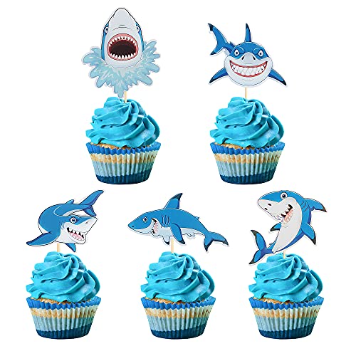 Blumomon Cupcake-Topper, Hai-Motiv, blauer Hai, Kuchendekorationen für Kinder, Jungen, Mädchen, Babyparty, Geburtstagsparty, Dekoration, 25 Stück Blumomon Cupcake-Topper, Hai-Motiv, blauer Hai, Kuchendekorationen für Kinder, Jungen, Mädchen, Babyparty, Geburtstagsparty, Dekoration, 25 Stück von Blumomon