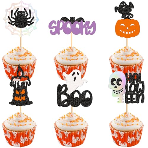 Blumomon Cupcake-Topper "Happy Halloween", Geister-Cupcake-Dekoration, Picks, Halloween-Thema, Geburtstag, Jahrestag, Babyparty, Partyzubehör, 24 Stück von Blumomon