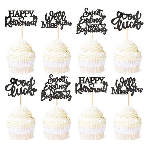 Blumomon Cupcake-Topper "Happy Retirement", glitzernd, für den Ruhestand, Cupcake-Dekorationen, Picks, Ruhestand, Geburtstag, Party, Kuchendekoration, Zubehör, Schwarz, 24 Stück Blumomon Cupcake-Topper "Happy Retirement", glitzernd, für den Ruhestand, Cupcake-Dekorationen, Picks, Ruhestand, Geburtstag, Party, Kuchendekoration, Zubehör, Schwarz, 24 Stück von Blumomon