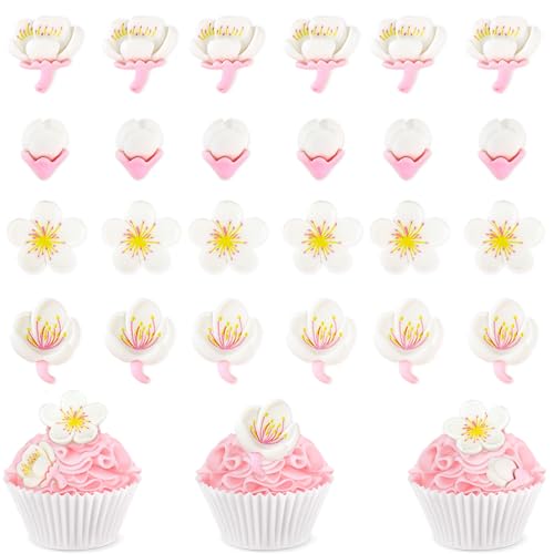 Blumomon Cupcake-Topper mit Blumen-Motiv, Brautschmuck, Verlobung, Babyparty, Geburtstag, Party, Cupcake-Dekorationen, Picks, Jahrestag, Party-Dekorationen (nicht essbar), 24 Stück von Blumomon