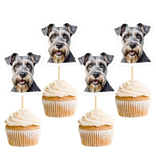 Blumomon Cupcake-Topper mit Schnauzer-Motiv, niedliche Welpengesichter, Kuchendekoration, Party-Wimpelkette, Dekorationen für Deutscher Schäferhund, Kindergeburtstag, Babyparty, Partyzubehör, 24 Stück von Blumomon