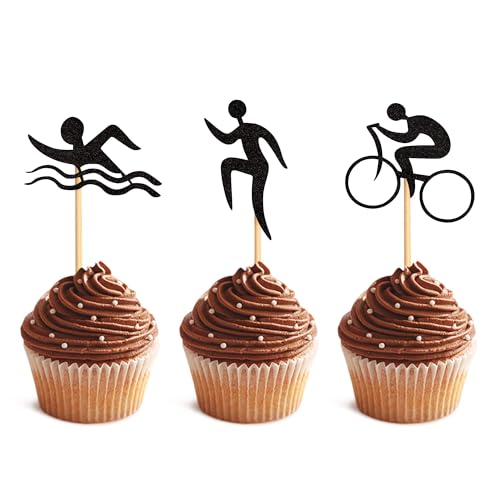 Blumomon Cupcake-Topper mit Schwimm-Fahrradlauf, schwarzer Glitzer, Triathlon, Cupcake-Picks, Sportthema, Cupcake-Topper, Babyparty, Geburtstag, Sport, Motto-Party, Kuchendekoration, 24 Stück Blumomon Cupcake-Topper mit Schwimm-Fahrradlauf, schwarzer Glitzer, Triathlon, Cupcake-Picks, Sportthema, Cupcake-Topper, Babyparty, Geburtstag, Sport, Motto-Party, Kuchendekoration, 24 Stück von Blumomon
