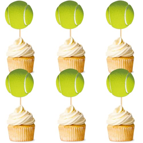 Blumomon Tennis-Cupcake-Topper, Tennis-Cupcake-Dekorationen, Sportthema, Cupcake-Dekorationen, Picks, Babyparty, Geburtstagsparty, Dekoration, Zubehör, 24 Stück von Blumomon
