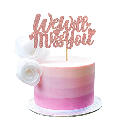 Blumomon Tortenaufsatz mit Aufschrift "We Will Miss You", rotgoldener Glitzer, für Jobwechsel, Ruhestand, Abschlussfeier, Party, Kuchendekoration, 1 Stück von Blumomon