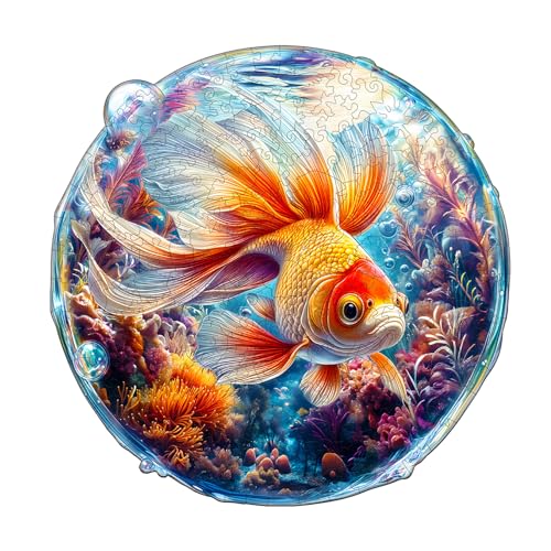 Blumuze Holzpuzzle Erwachsene, Blubber-Goldfisch Holz Puzzle, Holzpuzzle Einzigartige Tierform Puzzleteile,Puzzles aus Tierteilen, Puzzle Holz Erwachsene mit Holzbox 100 Stück(S-21.5 * 21.5cm) von Blumuze