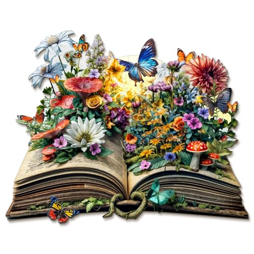 Blumuze Holzpuzzle Erwachsene, Blumen auf dem Buch Holz Puzzle, Holzpuzzle Einzigartige Tierform Puzzleteile,Puzzles aus Tierteilen, Puzzle Holz Erwachsene mit Holzbox 220 Stück(L-34 * 27 cm) von Blumuze