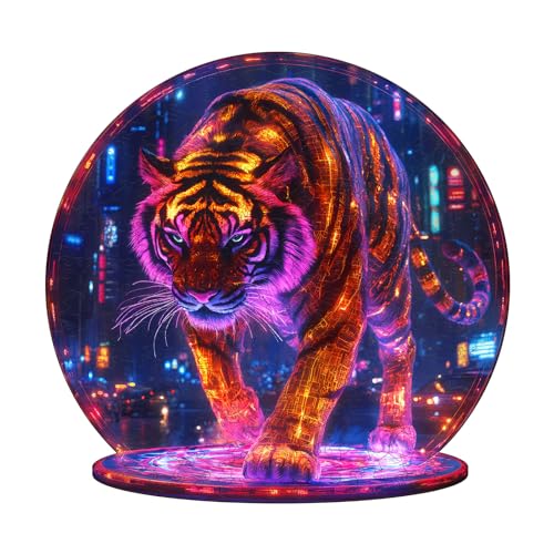 Blumuze Holzpuzzle Erwachsene, Cyberpunk-Tiger Holz Puzzle, Holzpuzzle Einzigartige Tierform Puzzleteile,Puzzles aus Tierteilen, Puzzle Holz Erwachsene mit Holzbox 200 Stück(M-29 * 28.2cm) von Blumuze