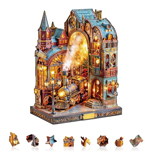 Blumuze Holzpuzzle Erwachsene, Dampfplattform Holz Puzzle, Holzpuzzle Einzigartige Tierform Puzzleteile, Puzzle Holz Erwachsene mit Holzbox 165 Stück(M-29 * 23.1cm von Blumuze