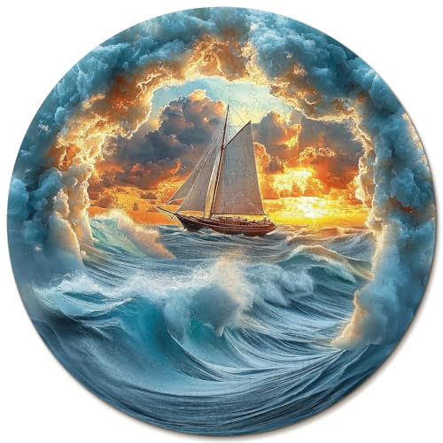 Blumuze Holzpuzzle Erwachsene, EIN Segelboot in Stürmischen Meeren Holz Puzzle, Holzpuzzle Einzigartige Tierform Puzzleteile, Puzzle Holz Erwachsene mit Holzbox 233 Stück(M-29 * 29 cm) von Blumuze