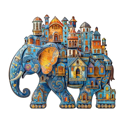 Blumuze Holzpuzzle Erwachsene, Elefant Holz Puzzle, Holzpuzzle Einzigartige Tierform Puzzleteile,Puzzles aus Tierteilen, Puzzle Holz Erwachsene mit Holzbox 100 Stück(S-21.5 * 18.8cm) von Blumuze