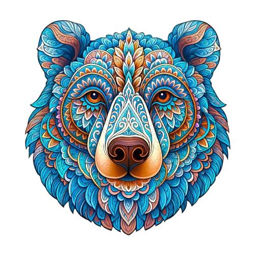 Blumuze Holzpuzzle Erwachsene, Farbiger Bär Holz Puzzle, Holzpuzzle Einzigartige Tierform Puzzleteile,Puzzles aus Tierteilen, Puzzle Holz Erwachsene mit Holzbox 190 Stück(M-29 * 27.7cm) von Blumuze
