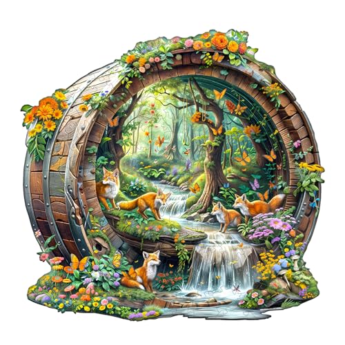 Blumuze Holzpuzzle Erwachsene, Fröhliche Fuchse Holz Puzzle, Holzpuzzle Einzigartige Tierform Puzzleteile,Puzzles aus Tierteilen, Puzzle Holz Erwachsene mit Holzbox 255 Stück(L-34 * 32.6cm) von Blumuze