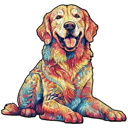 Blumuze Holzpuzzle Erwachsene 200 Stück, Golden Retriever Holz Puzzle, Holzpuzzle Einzigartige Tierform Puzzleteile, Hund Puzzle Holz,Puzzle Erwachsene mit Geschenkbox aus Holz(M-12.5 * 11.9in) von Blumuze