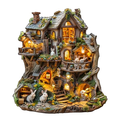 Blumuze Holzpuzzle Erwachsene, Hasen Baumhaus Holz Puzzle, Holzpuzzle Einzigartige Tierform Puzzleteile,Puzzles aus Tierteilen, Puzzle Holz Erwachsene mit Holzbox 230 Stück(L-34 * 30.7cm) von Blumuze