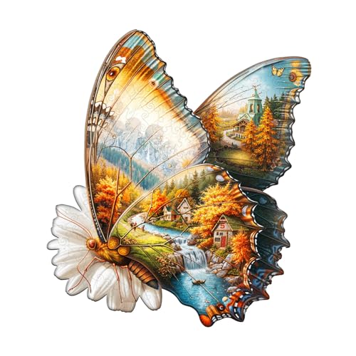 Blumuze Holzpuzzle Erwachsene, Herbstflügel Holz Puzzle, Holzpuzzle Einzigartige Tierform Puzzleteile,Puzzles aus Tierteilen, Puzzle Holz Erwachsene mit Holzbox 85 Stück(S-21.5 * 19.1cm) von Blumuze
