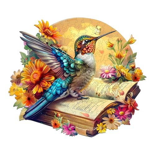 Blumuze Holzpuzzle Erwachsene, Hummingbird Kolibri im Buch Holz Puzzle, Holzpuzzle Einzigartige Tierform Puzzleteile, Puzzle Erwachsene mit Geschenkbox aus Holz 230Stück(L-13.4 * 11.6in) von Blumuze