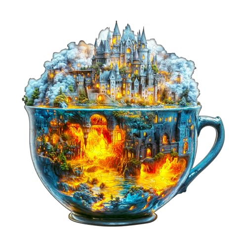 Blumuze Holzpuzzle Erwachsene, Magischer Tasse Holz Puzzle, Katze Holzpuzzle Einzigartige Tierform Puzzleteile,Puzzles aus Tierteilen, Puzzle Holz Erwachsene mit Holzbox 100 Stück(S-21.5 * 21.2cm) von Blumuze